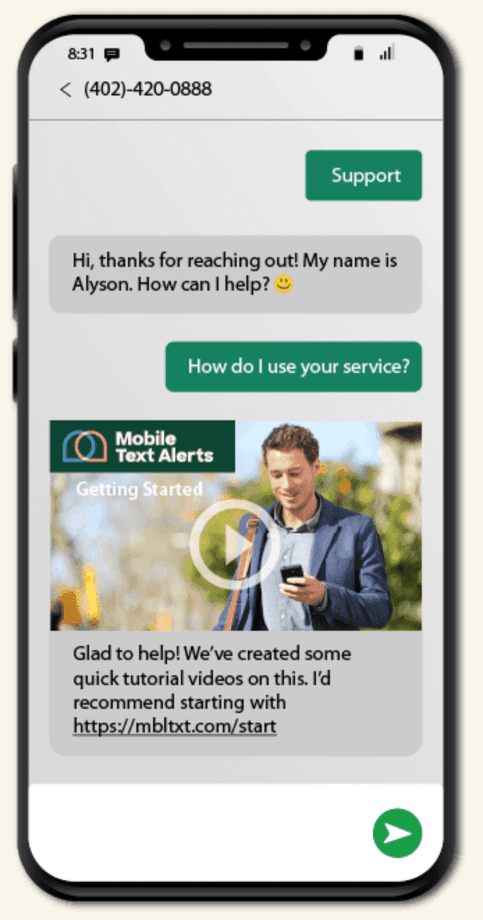 Example of Mobile Text Alerts text messaging conversation