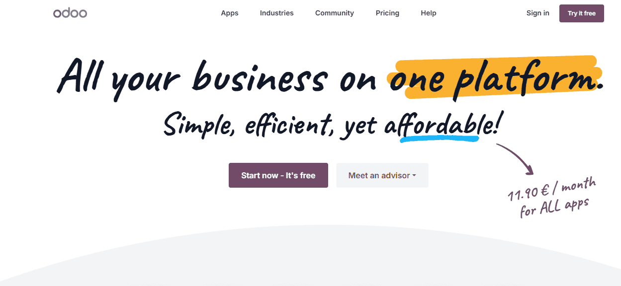 Screenshot of Odoo home page