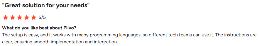 Screenshot of G2 review for Plivo