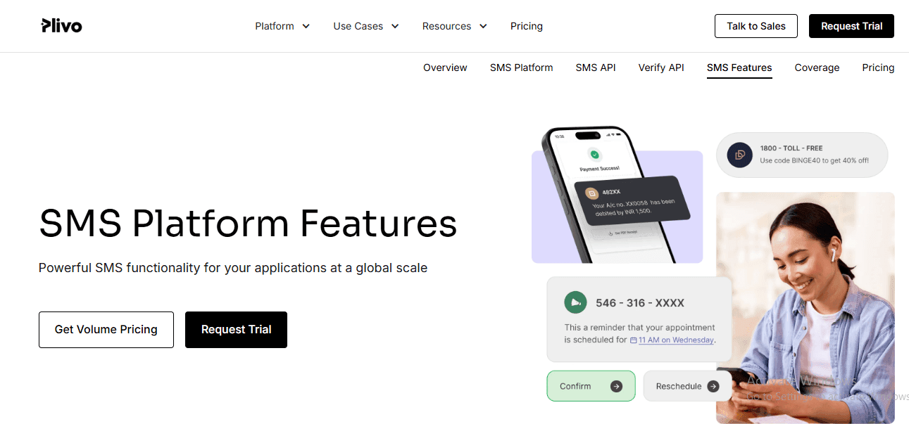 Screenshot of Plivo home page