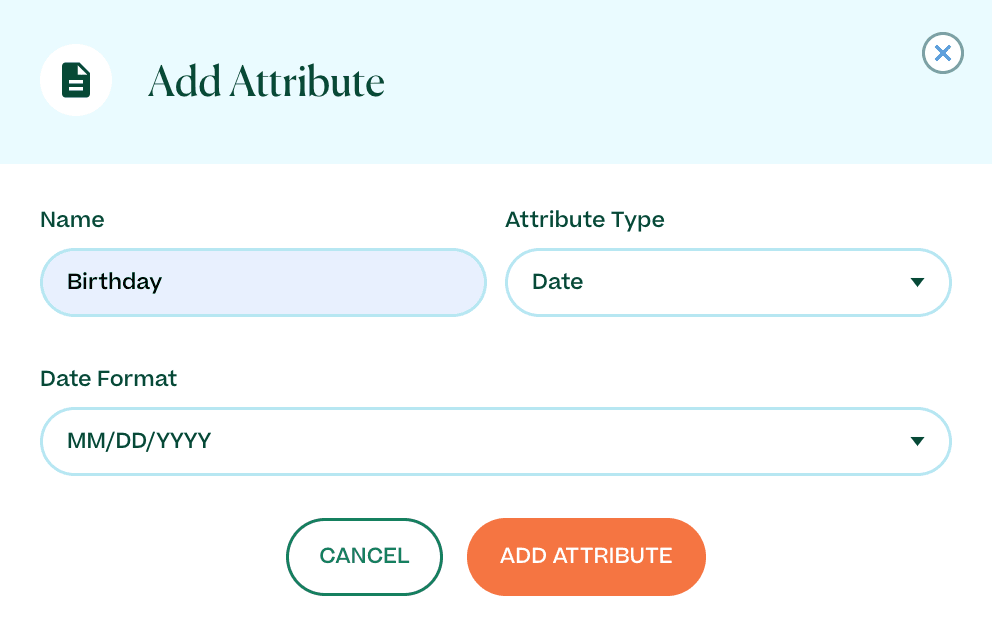 Attributes popup