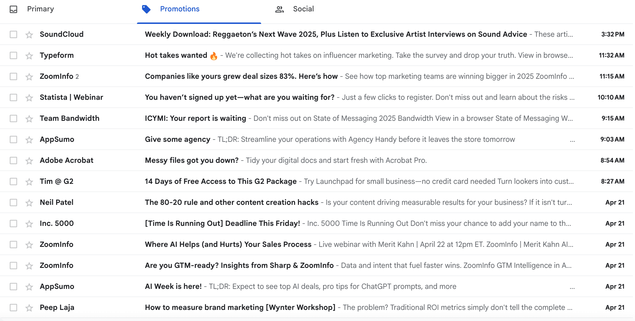 Someone's Promotions inbox