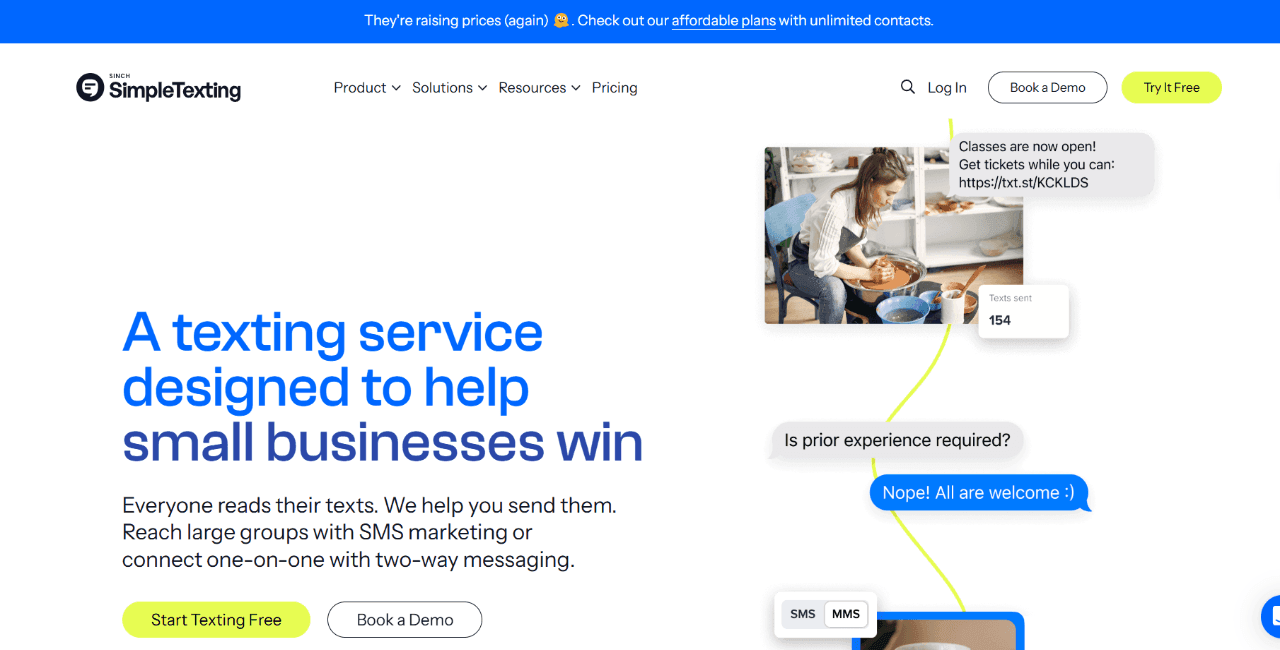 SimpleTexting home page