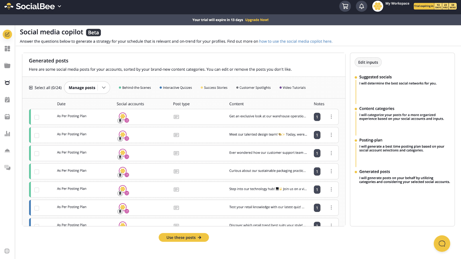 Optimizing social media presence with Socialbee copilot