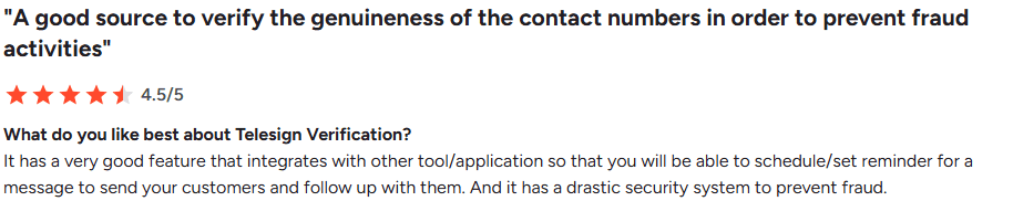 Screenshot of G2 review for Telesign