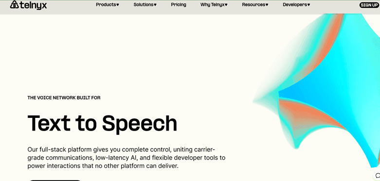 Screenshot of Telnyx home page