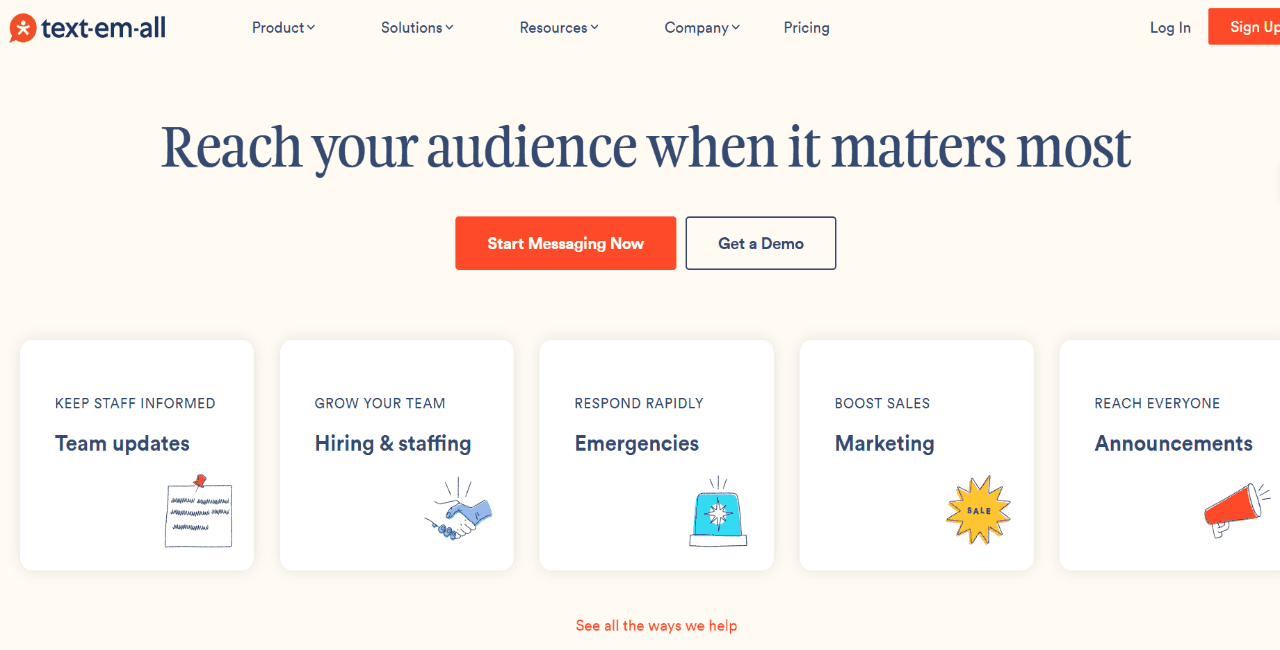 Text-Em-All home page
