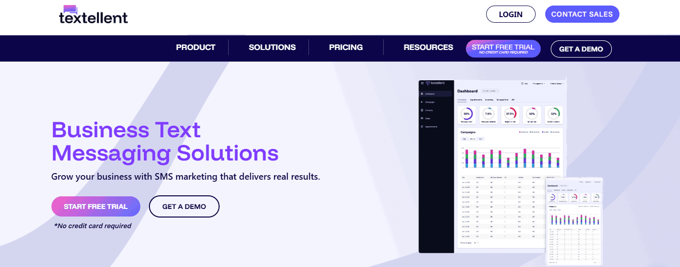 Screenshot of Textellent home page