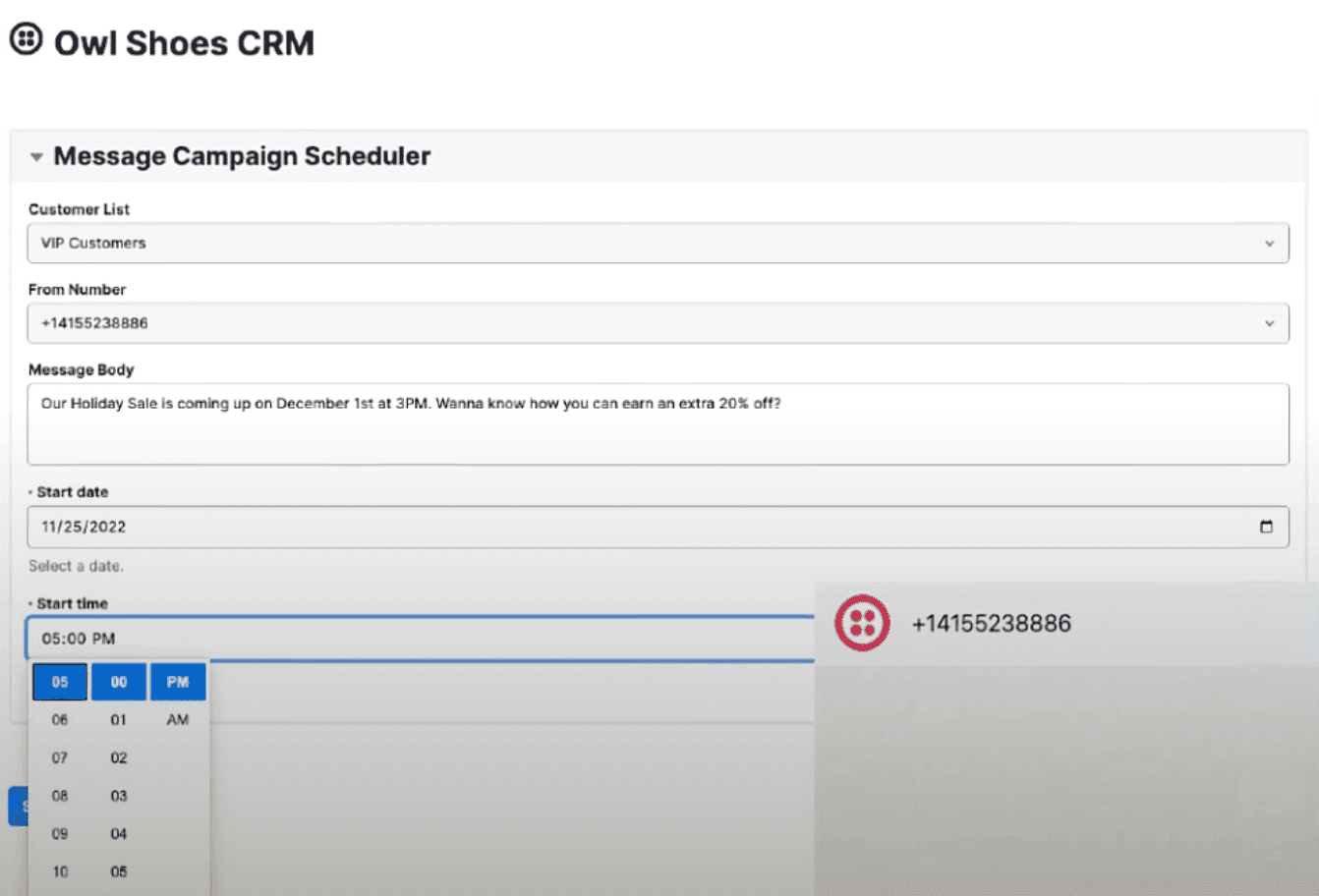 Example of sending messages via Twilio