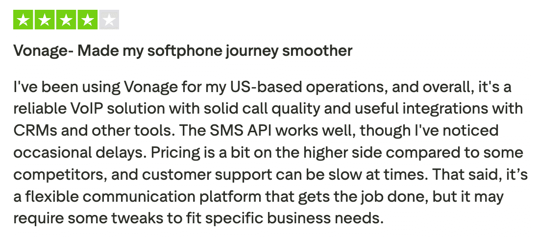 Review on Trustpilot of Vonage