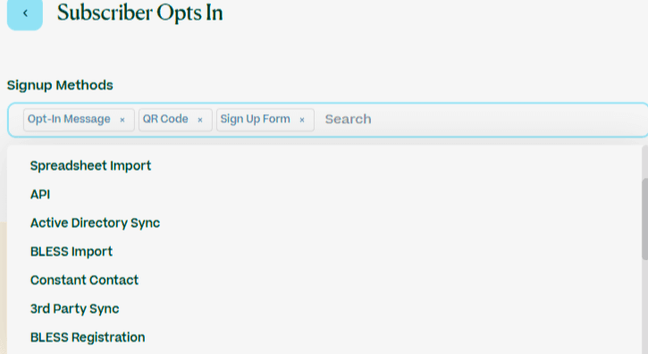 Screenshot of workflow opt-in options in Mobile Text Alerts dashboard
