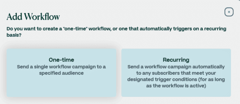 Screenshot of workflow options in Mobile Text Alerts dashboard