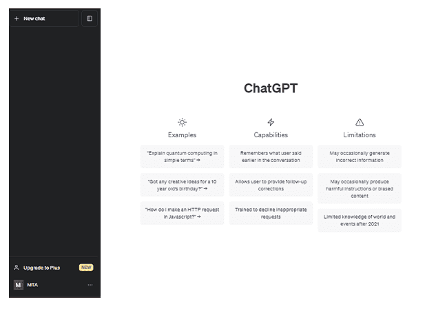 Screenshot of chatgpt main window