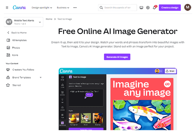 Screenshot of canva ai