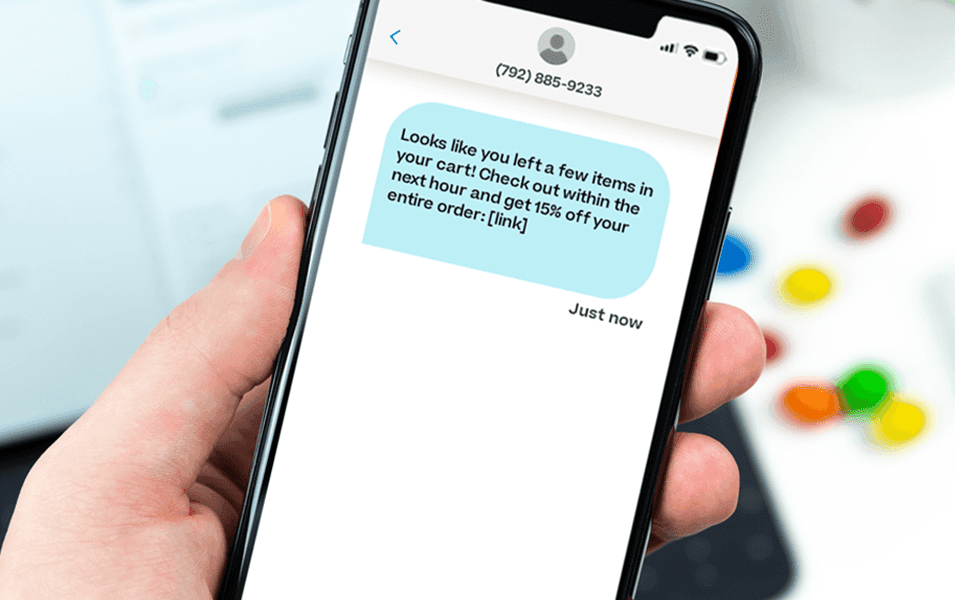 someone receiving text that says looks like you left a few items in your cart