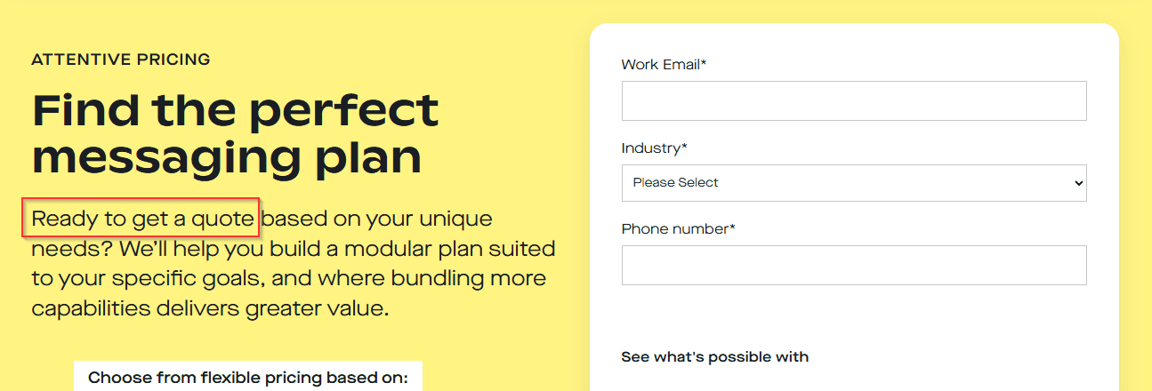 Attentive's pricing page