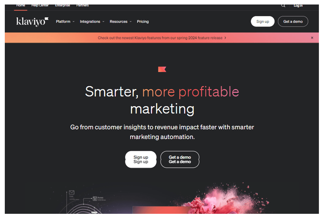Screenshot of Klaviyo website home page