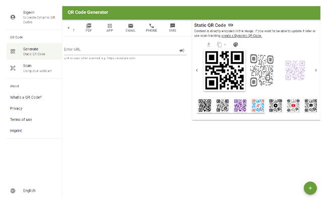 Screenshot of QR code generator