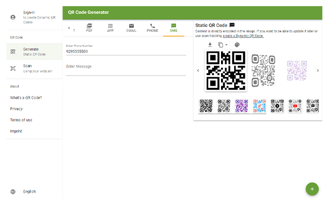 Screenshot of QR code generator step1