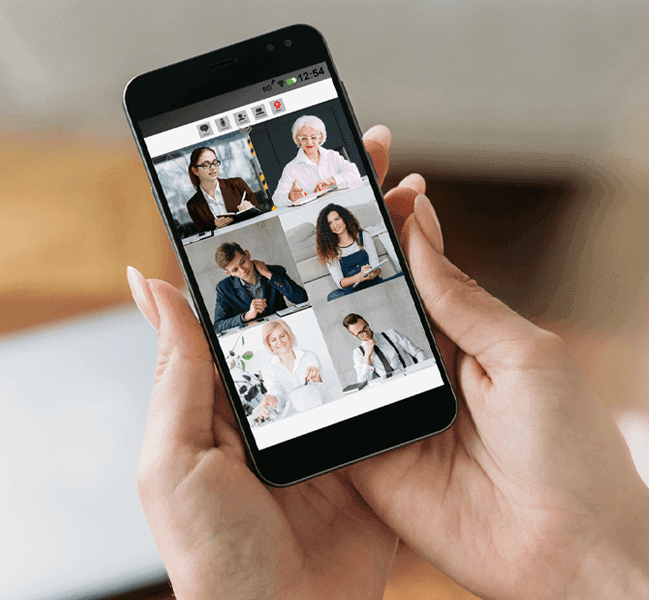 Person watching webinar on a phone