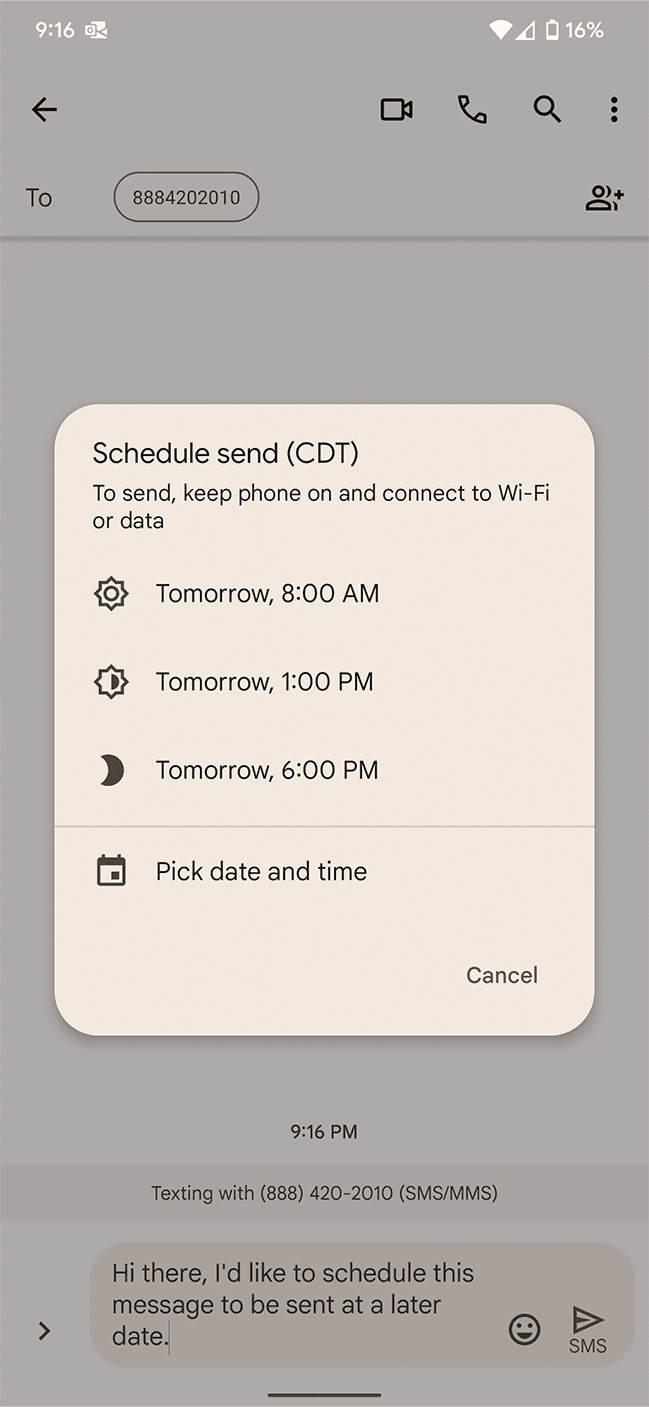 Schedule google messages