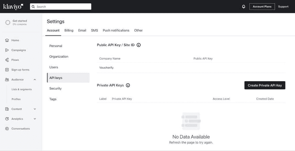 Klaviyo's user interface