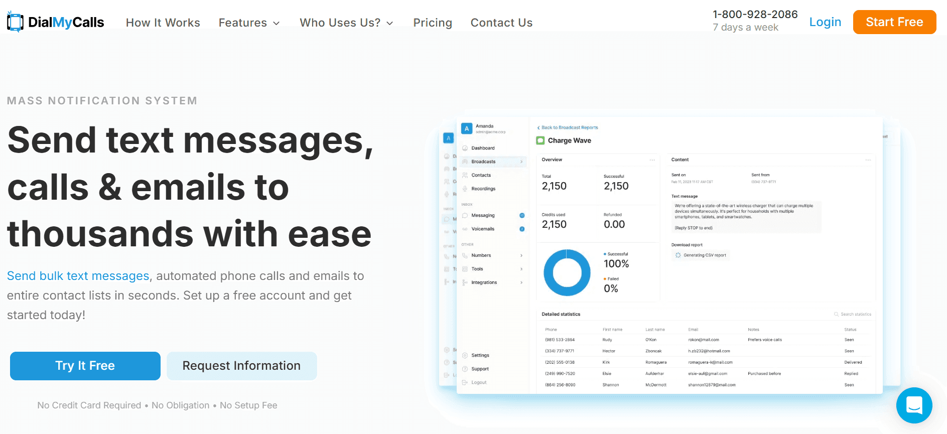 Screenshot of DialMyCalls home page