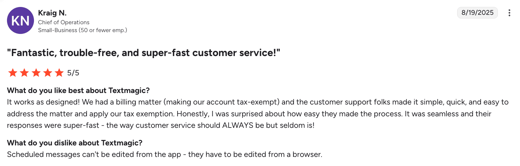Review on Textmagic from G2