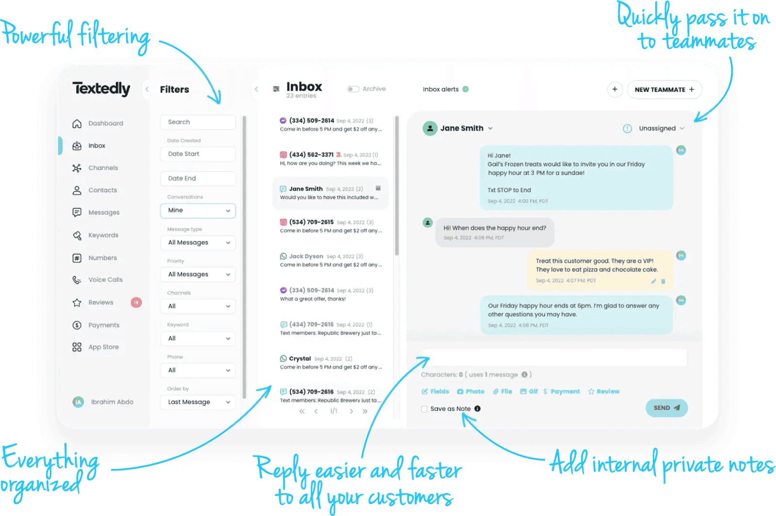 Textedly's user interface