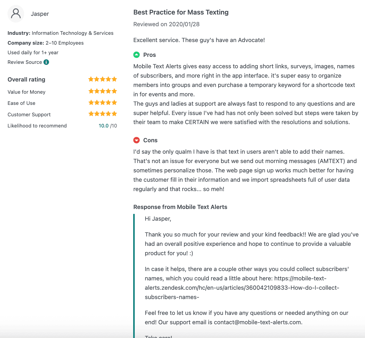 Review on Mobile Text Alerts from GetApp