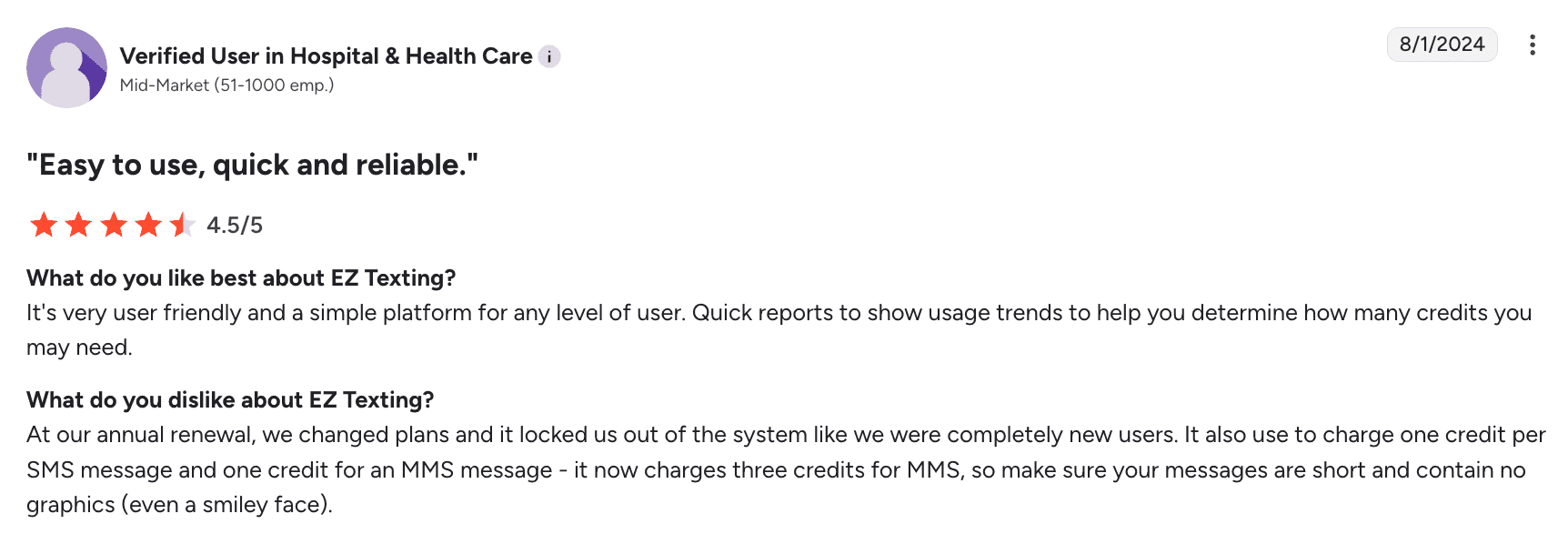 Review on EZ Texting from G2 about ease of use