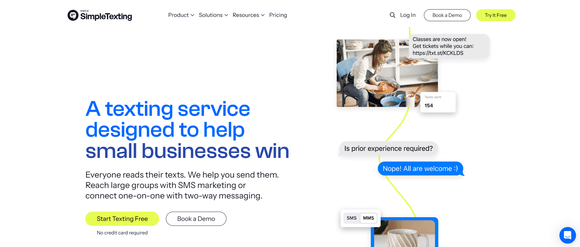 Screenshot of SimpleTexting home page