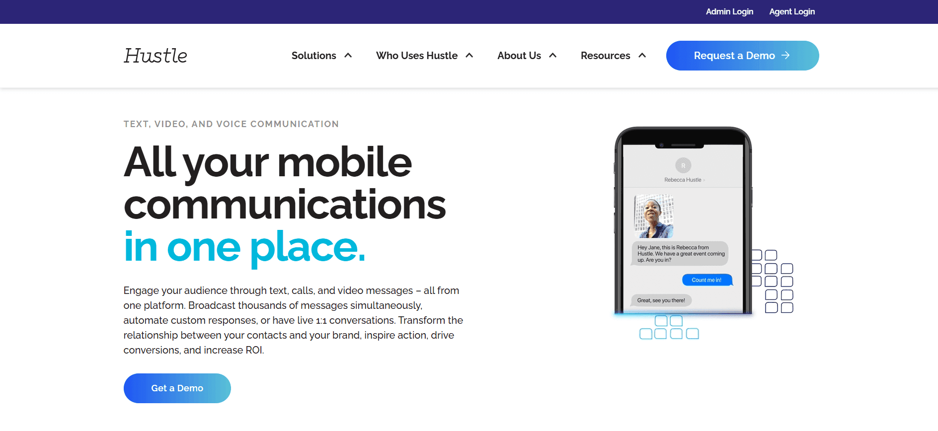 Screenshot of Hustle home page