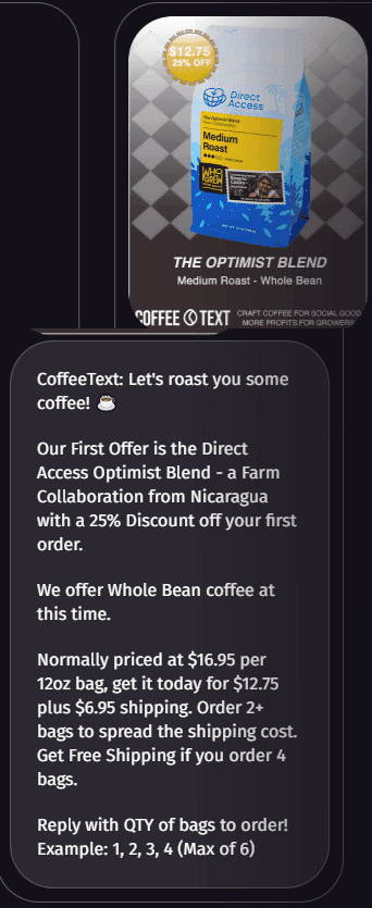 Example of text-to-buy with Mule Coffee