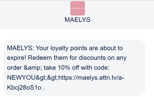 Promotional SMS example from Maelys