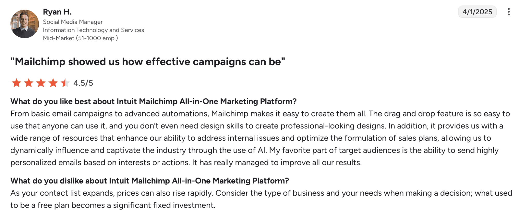 Review on Mailchimp from G2