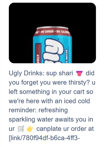 Promotional SMS example from Ugly Water