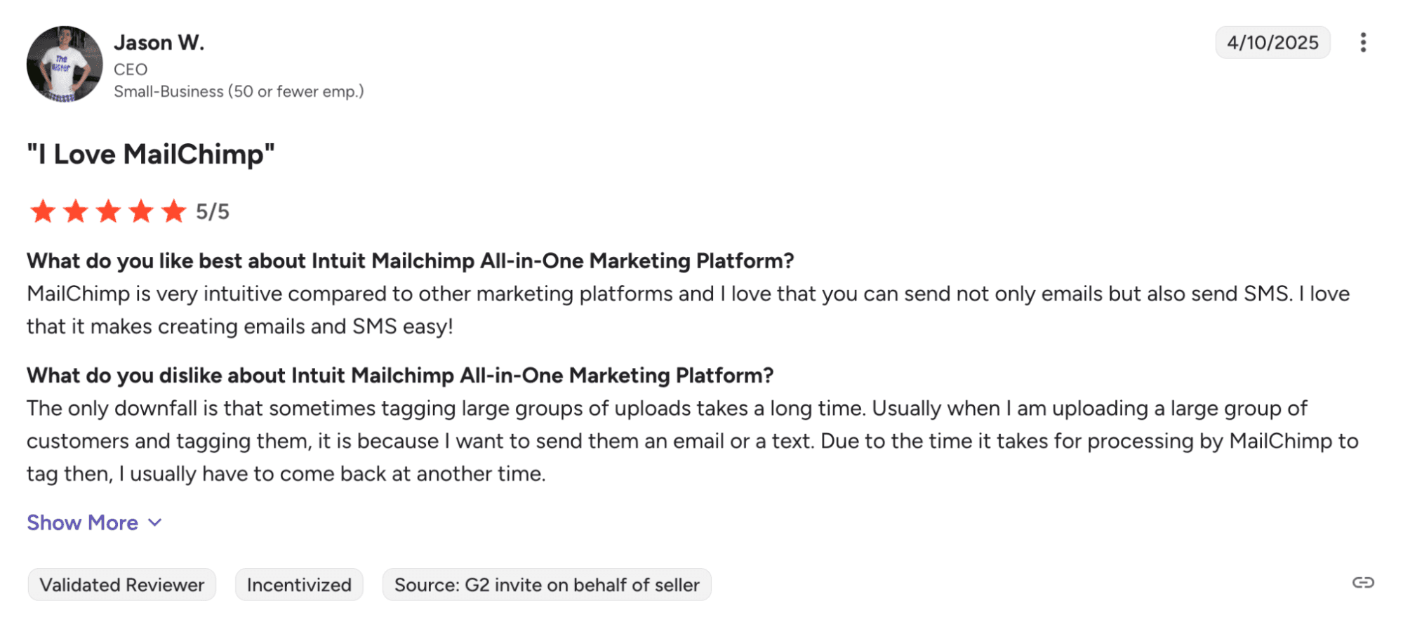 Review on Mailchimp from G2