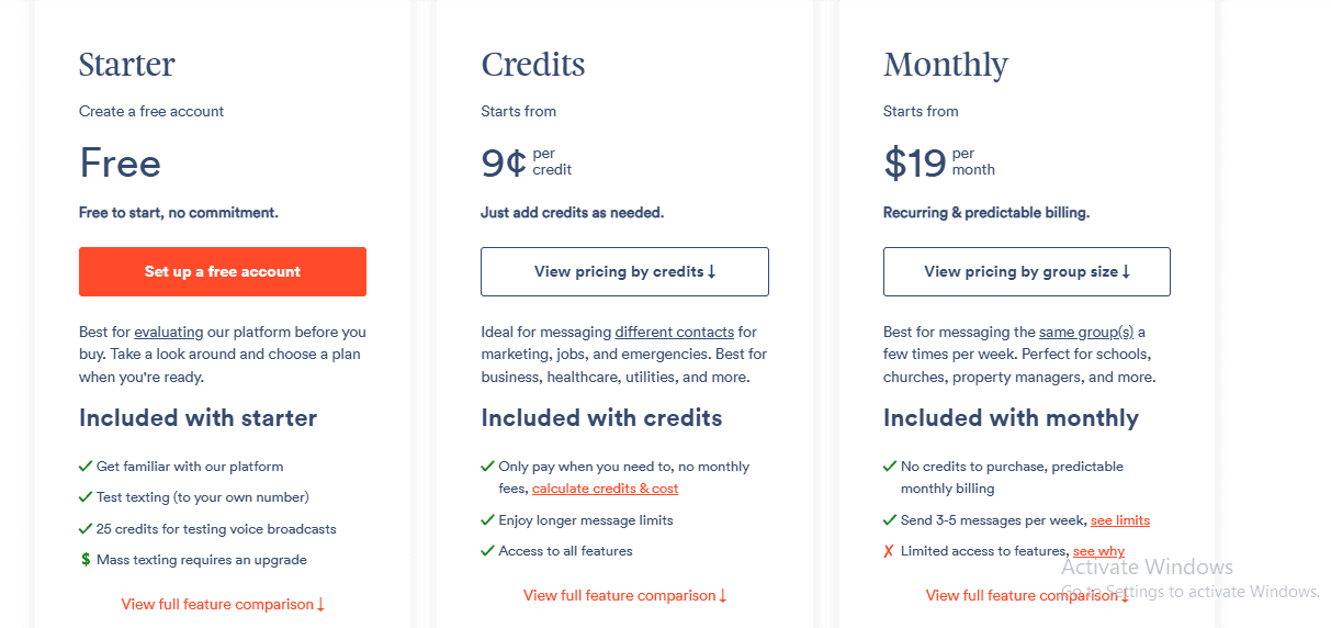Text Em All's pricing