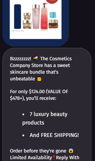 Estée Lauder text to buy example MMS