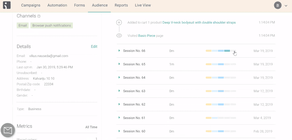 Omnisend's user interface