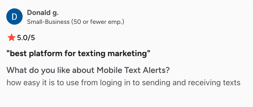 G2 review on Mobile Text Alerts' ease of use