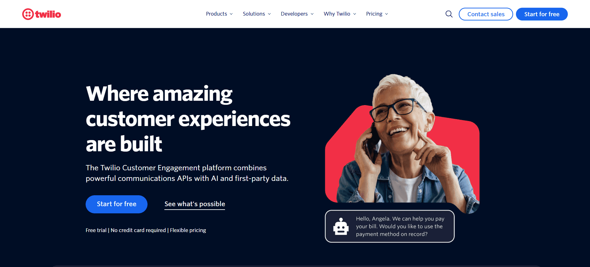 Screenshot of Twilio home page