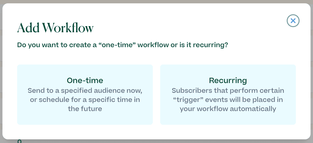 Screenshot showing 2 different kinds of workflows you can add