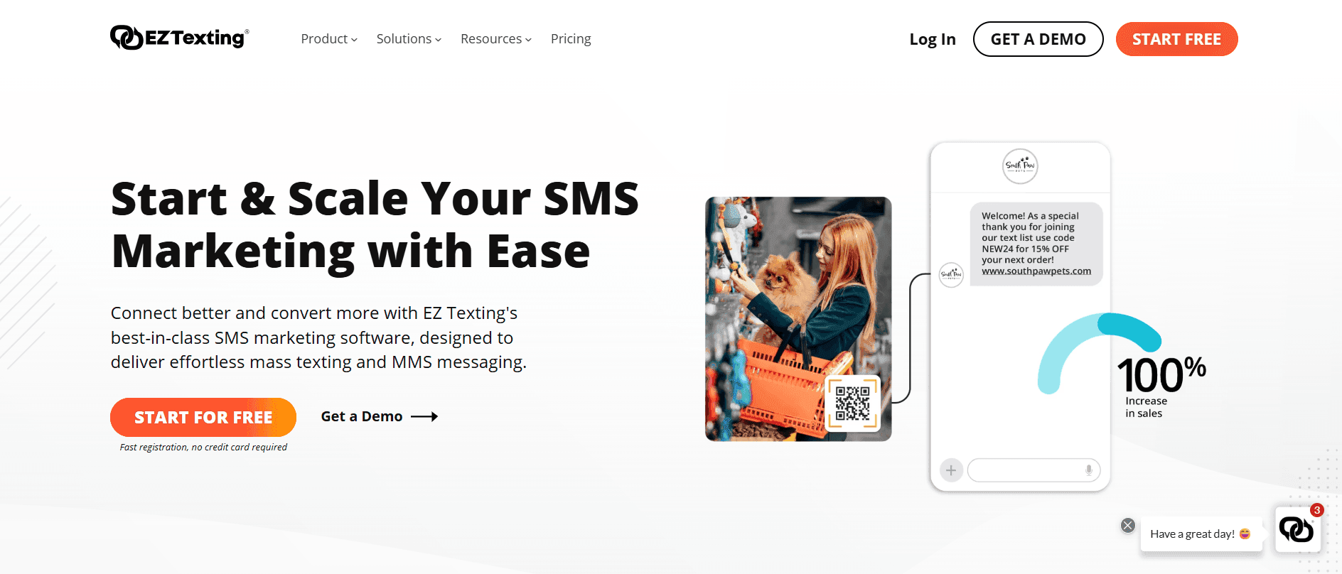 Screenshot of EZ Texting home page