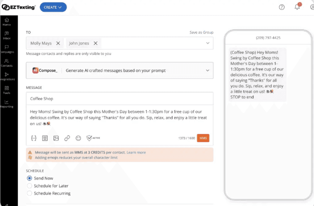 EZ Textings's user interface