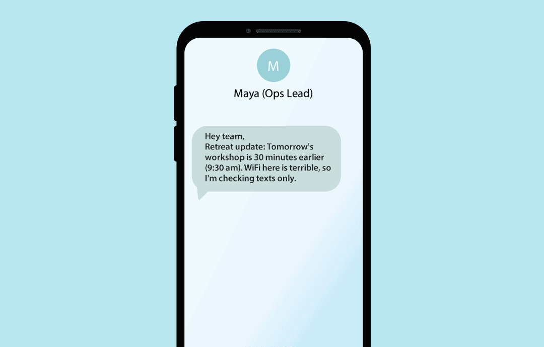 Example of internal SMS workshop update