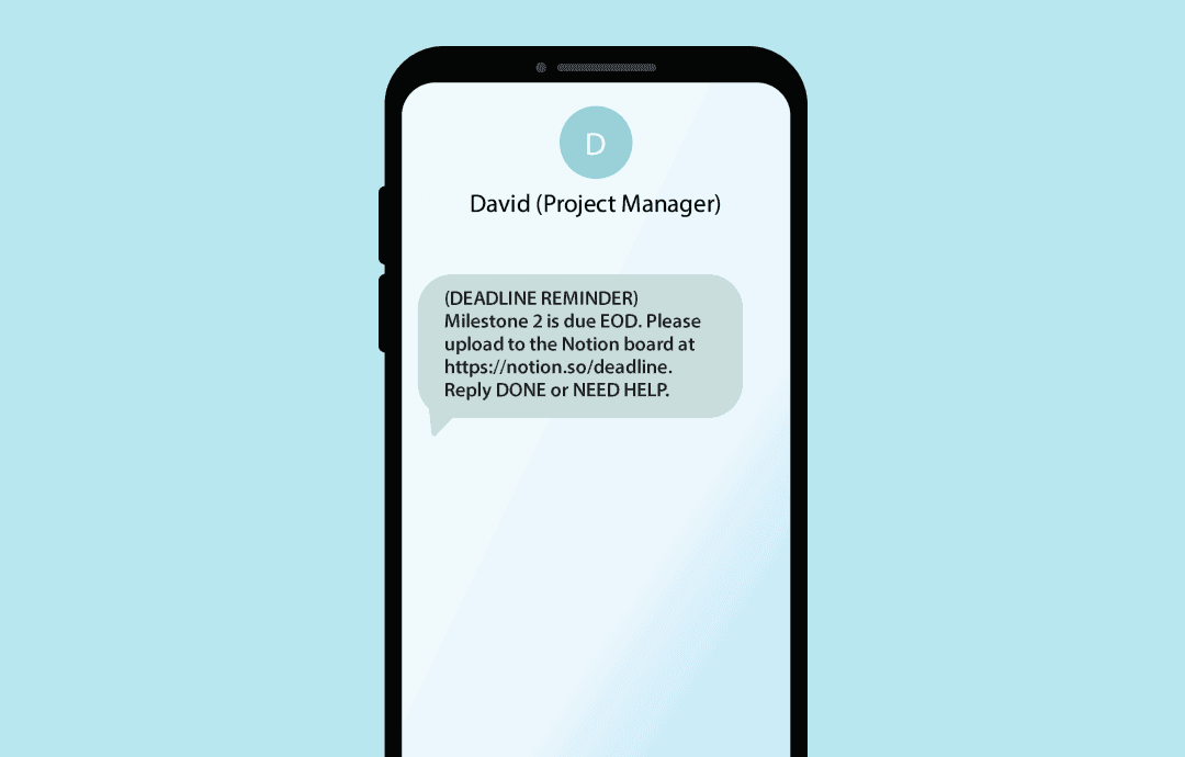 Example of internal SMS deadline reminder