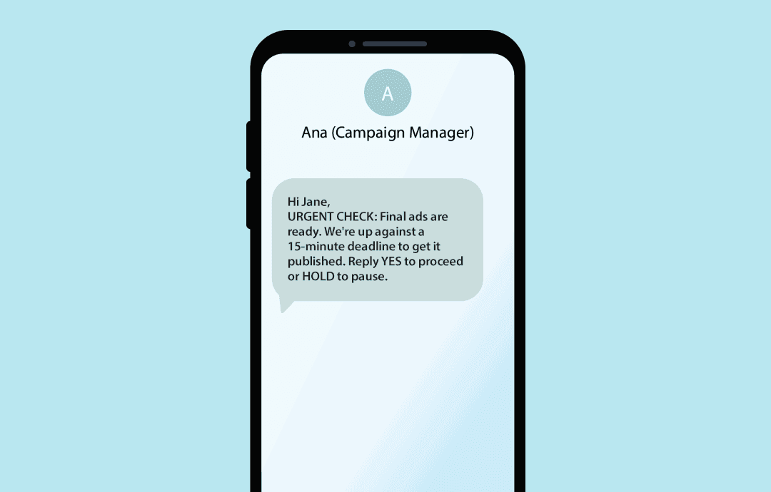 Example of internal SMS urgent check-in