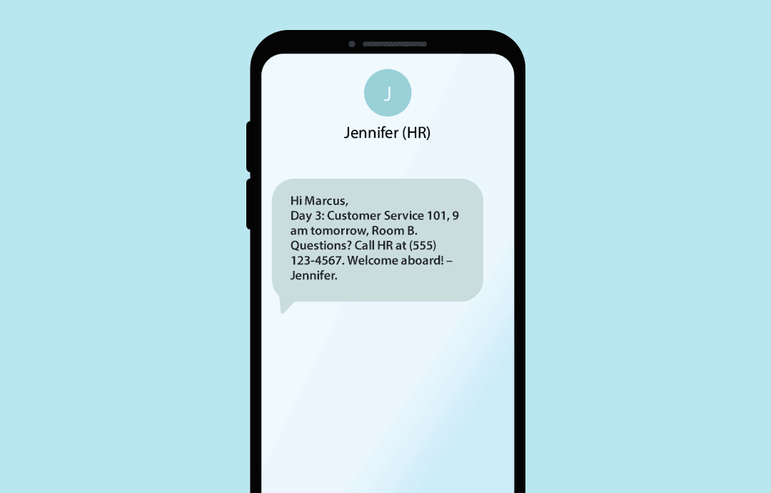 Example of internal SMS reminding about onboarding training session
